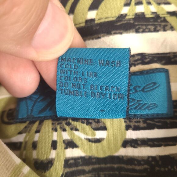 Paradise Blue Hawaiian Shirt Mens XL Floral Striped Button Down Cotton Bamboo - Picture 14 of 14